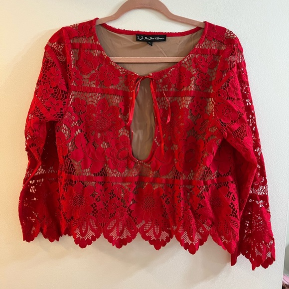 For Love and Lemons Gianna Floral-Lace Crop Top, Hot Red - Picture 2 of 6